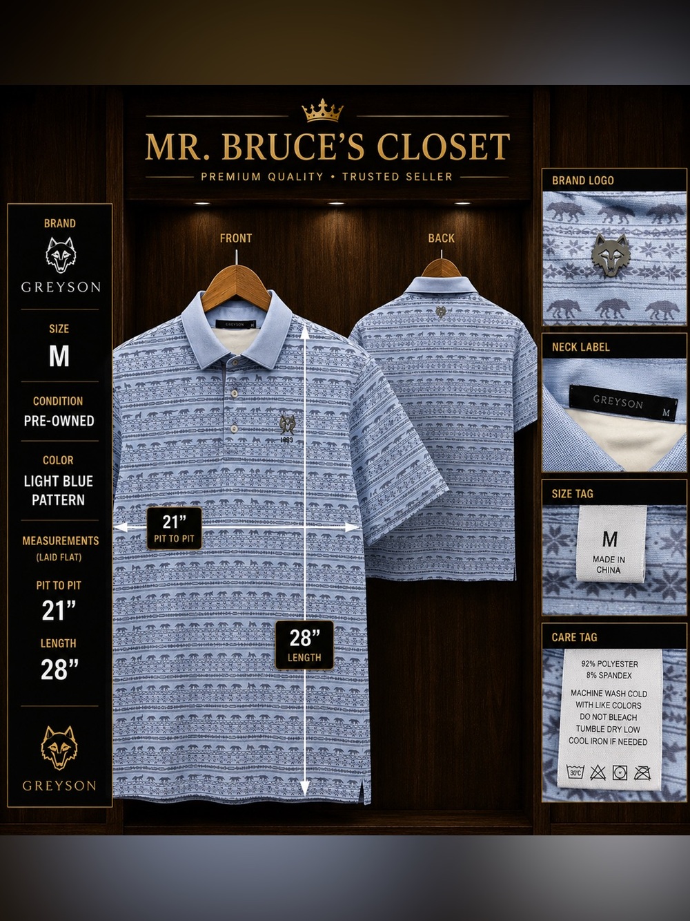 Greyson Light Blue Patterned Short-Sleeve Polo